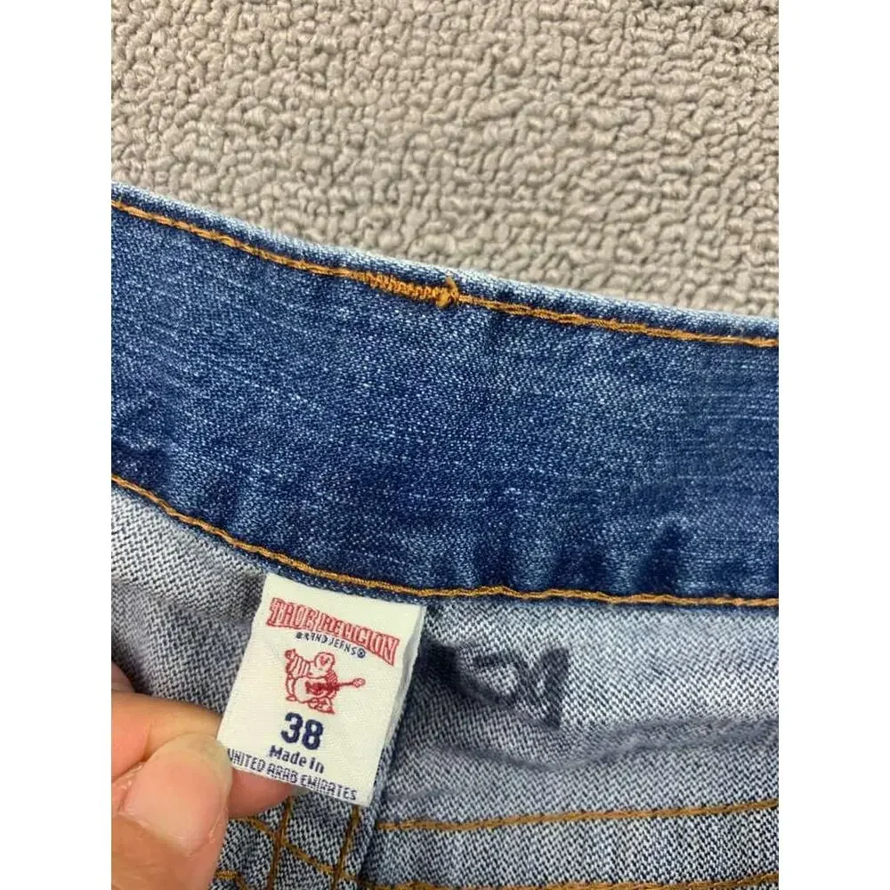 True Religion Jeans Men 38 Blue Denim‎ Straight Leg Relaxed Patch Dubai UAE Made